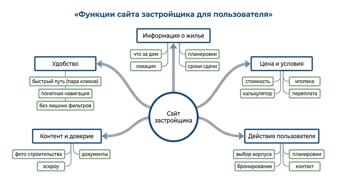 Функции сайта застройщика для пользователя